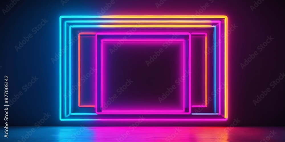 Background Rectangle neon lights frame, neon frame for text or photo Background Rectangle neon lights frame, neon frame for text or photo