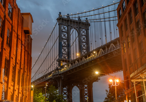 Manhattan Bridge as seen from DUMBO at night of Brooklyn New York USA photo