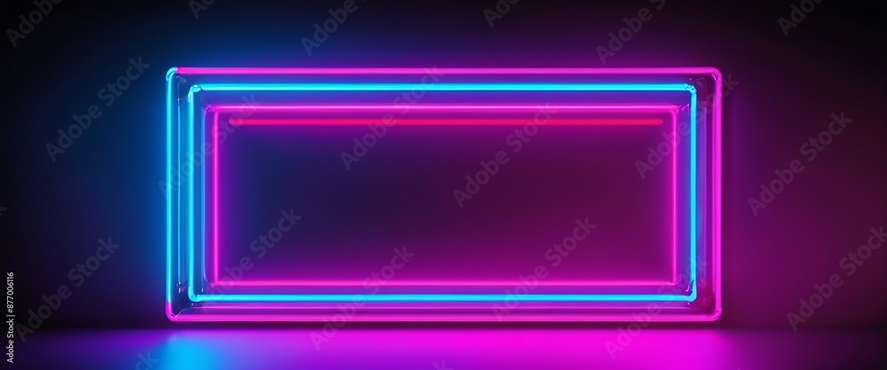 Background Rectangle neon lights frame, neon frame for text or photo 