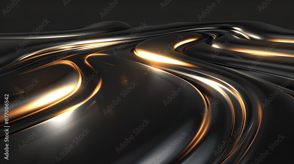 A black background with golden light waves in an elegant and luxury style. A black background with golden light waves in an elegant and luxury style.