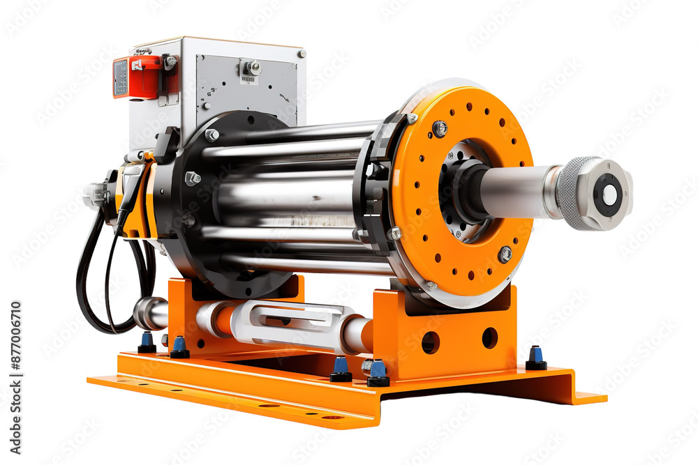 Industrial Automation Machine With Yellow Frame and Black Base on a White or Clear Surface PNG Transparent Background.