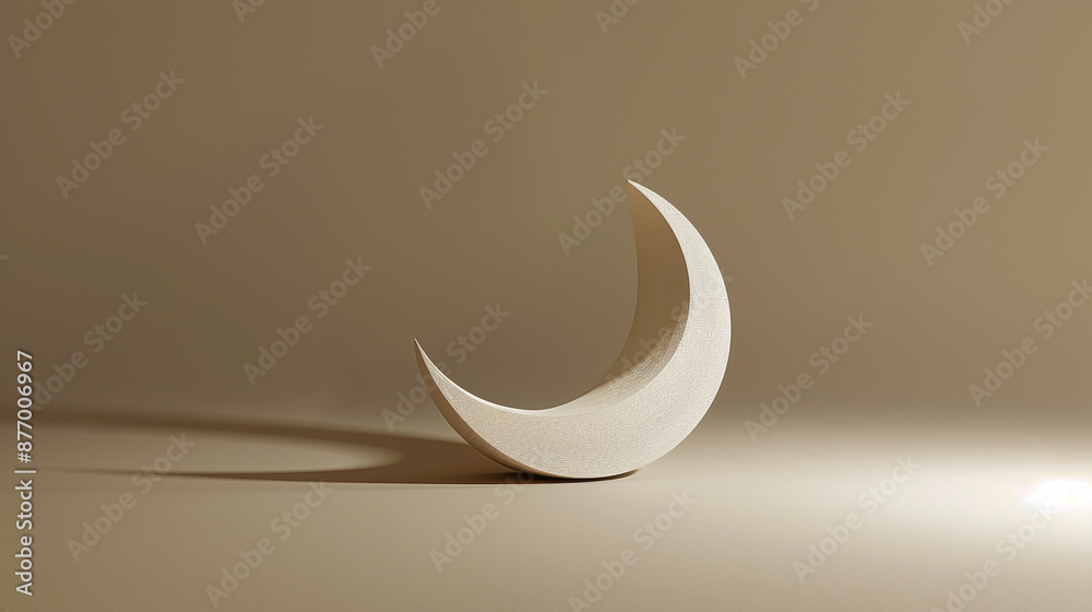 Simple 3D rendering of a crescent shape on a solid taupe background Simple 3D rendering of a crescent shape on a solid taupe background