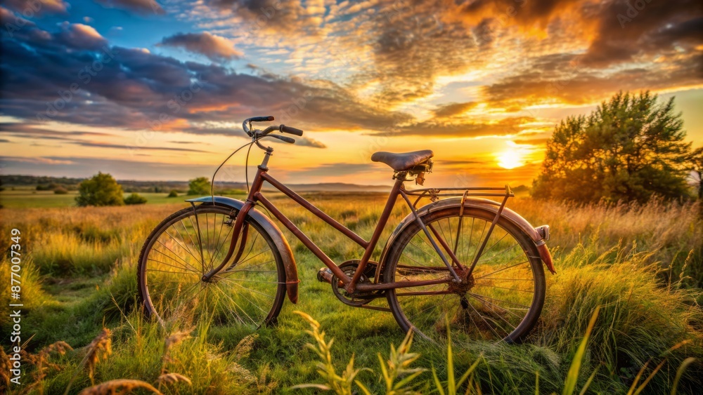 A worn, rusty bicycle abandoned in a rural landscape at sunset, symbolizing the struggles and abandoned dreams of youth. A worn, rusty bicycle abandoned in a rural landscape at sunset, symbolizing the struggles and abandoned dreams of youth.