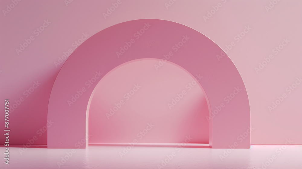 Simple 3D rendering of an abstract arch on a solid blush pink background . Simple 3D rendering of an abstract arch on a solid blush pink background .