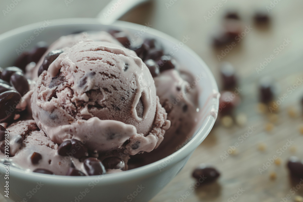 Asian Korean Red Bean ice cream, nutty taste of red beans into a creamy gelato, copy space Asian Korean Red Bean ice cream, nutty taste of red beans into a creamy gelato, copy space