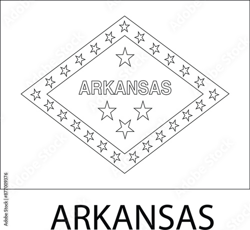 Arkansas Flag, United States Flags, Black and White Image, Vector Image, Color Book design

