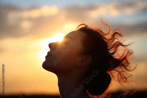 Woman head sky sunlight outdoors. © Rawpixel.com