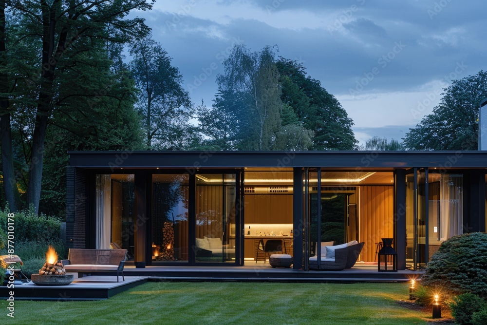 Fototapeta premium House with patio and fire pit