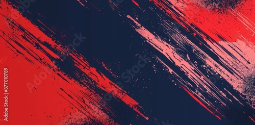 Red and navy blue background with halftone pattern.