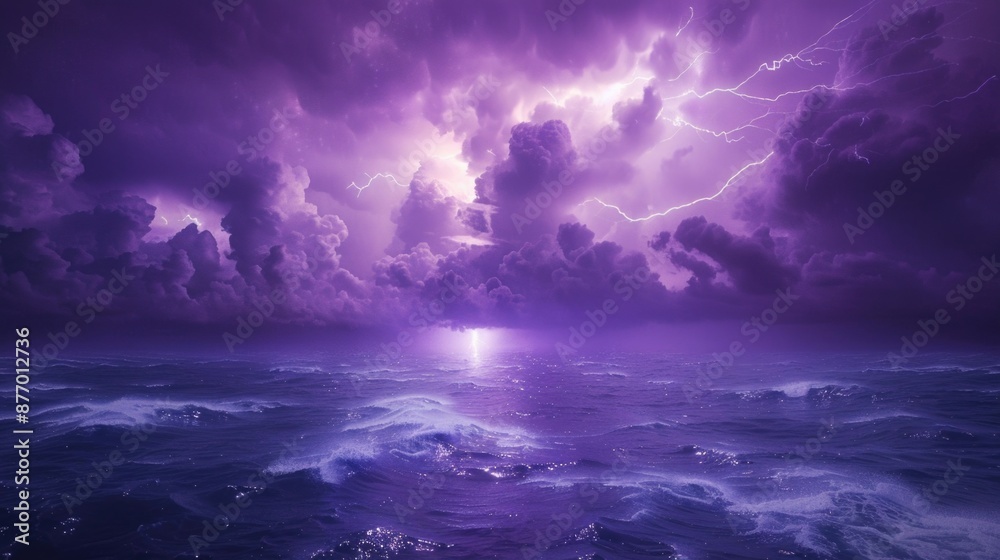 Fototapeta premium Purple Cloudy Sky with Lightning