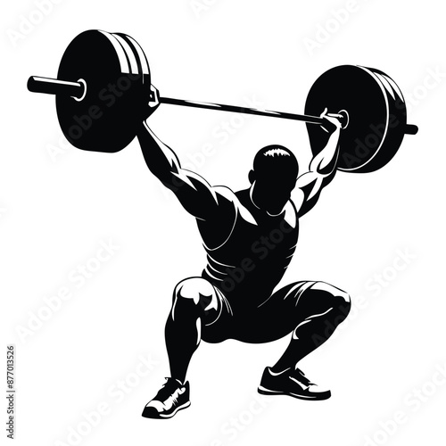a weightlifter lifting a big barbell. vector  illustration