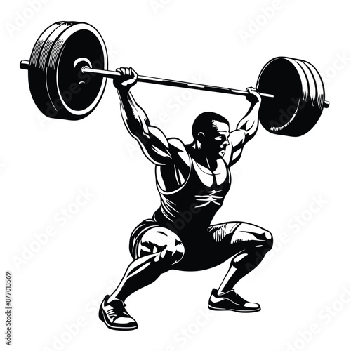 a weightlifter lifting a big barbell. vector  illustration