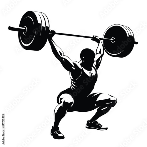 a weightlifter lifting a big barbell. vector  illustration
