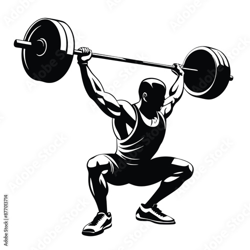 a weightlifter lifting a big barbell. vector  illustration