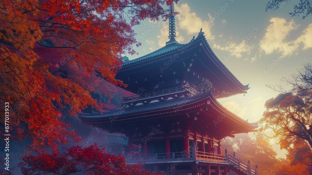 Obraz premium The day of the autumn equinox in Japan. symbolizing the balance of the day on the day of the autumnal equinox
