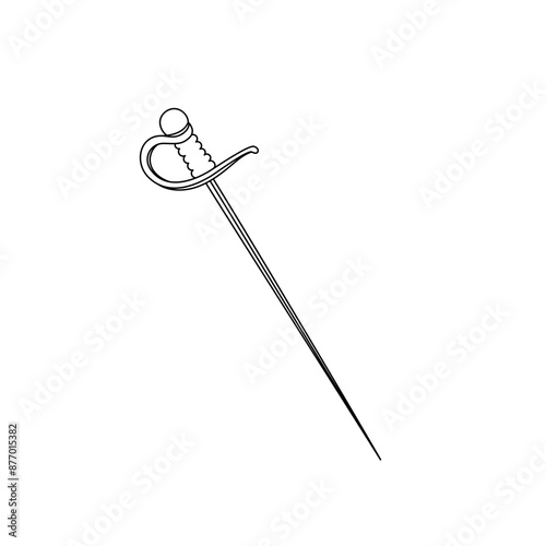 Sword. Vector outline illustration.