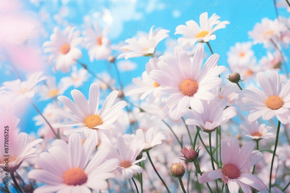 White daisys with pastel blue and pink ink backgrounds outdoors blossom. White daisys with pastel blue and pink ink backgrounds outdoors blossom.