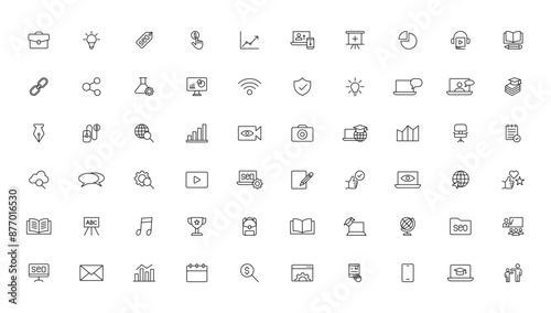 Education and Learning thin line icons set. Education, School, Learning editable stroke icons