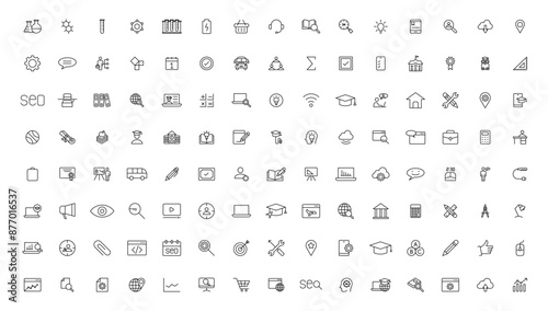Education and Learning thin line icons set. Education, School, Learning editable stroke icons