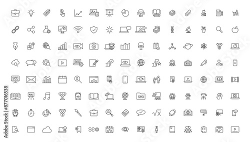 Education and Learning thin line icons set. Education, School, Learning editable stroke icons