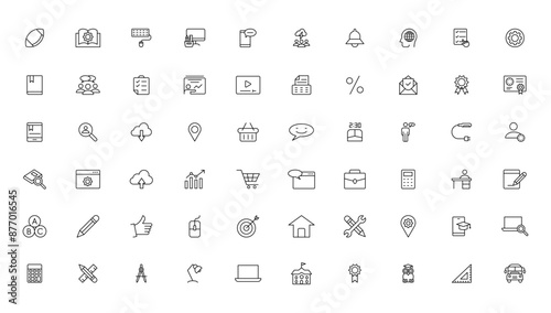 Education and Learning thin line icons set. Education, School, Learning editable stroke icons