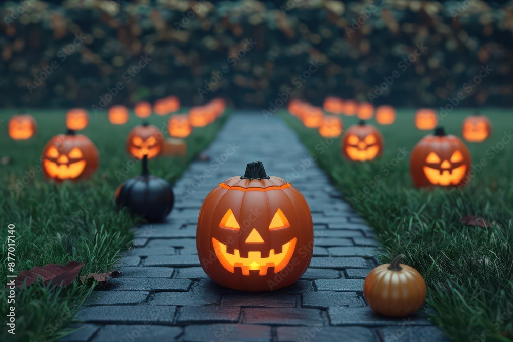 Enchanted pathway background with Jack-o'-lanterns lighting the way, Halloween background Jack-o'-lantern, spooky journey Enchanted pathway background with Jack-o'-lanterns lighting the way, Halloween background Jack-o'-lantern, spooky journey