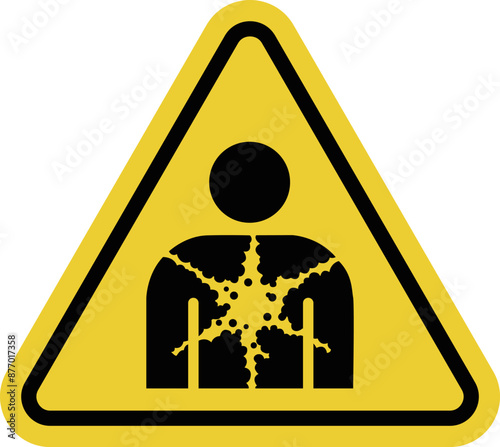 Substances hazardous to health sign. Substances that pose a health hazard. Observe safety measures at industrial facilities, laboratories, and chemical plants. Warning yellow triangular road sign.