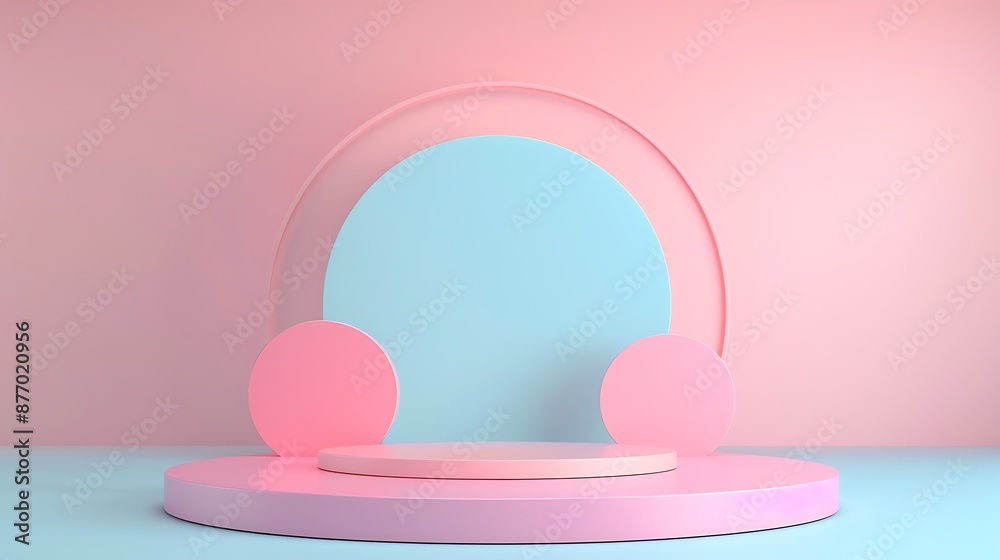 Exhibition podium platform for product presentation on pastel pink background isolated on pink and blue background Exhibition podium platform for product presentation on pastel pink background isolated on pink and blue background