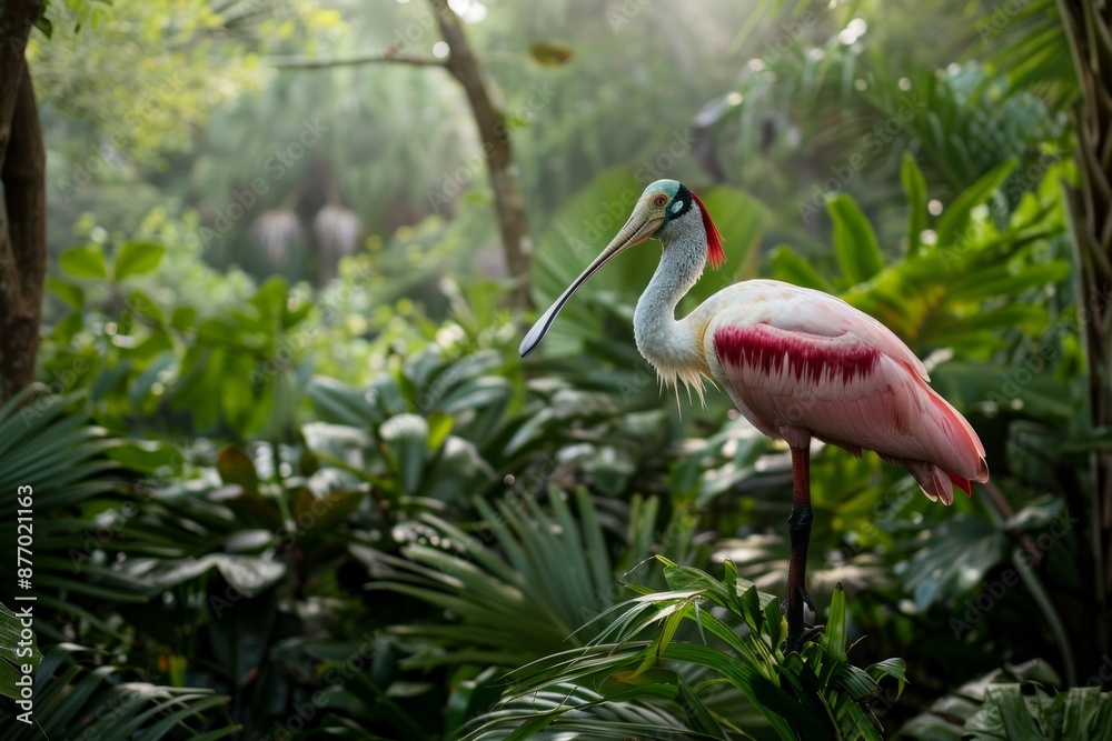 A Spoonbill poses atop some lush Florida foliage A Spoonbill poses atop some lush Florida foliage