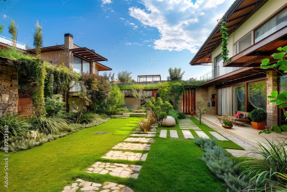 Village House with Modern Exterior Design and Luxury Garden Village House with Modern Exterior Design and Luxury Garden