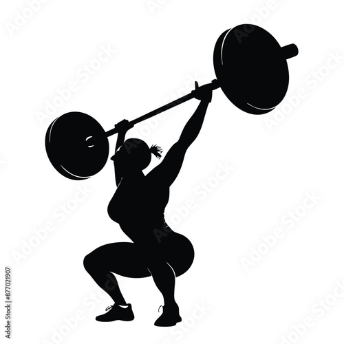 vector silhouette of a weight lifter woman, isolated of white background