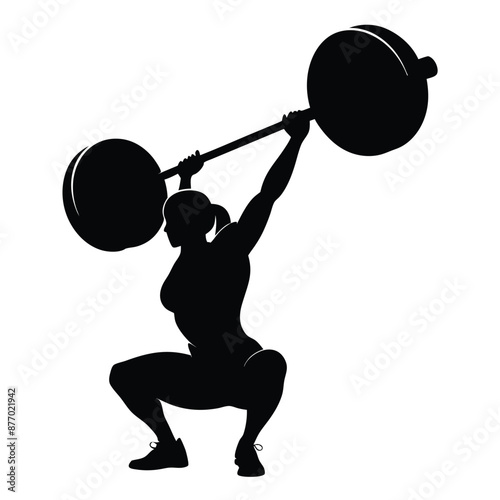 vector silhouette of a weight lifter woman, isolated of white background