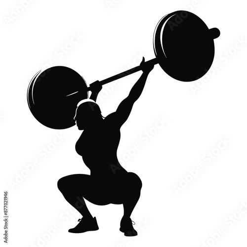 vector silhouette of a weight lifter woman, isolated of white background