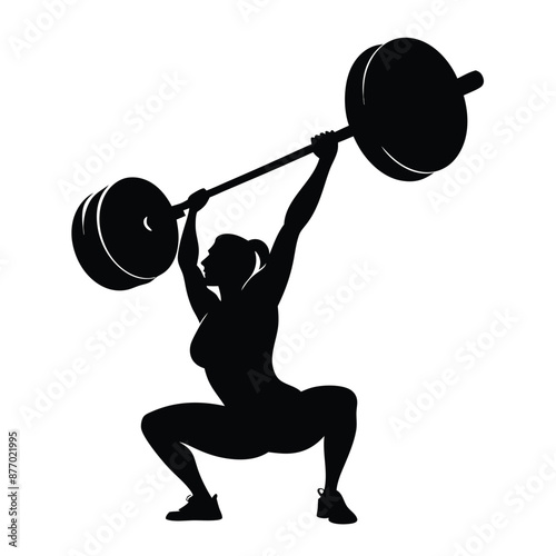 vector silhouette of a weight lifter woman, isolated of white background