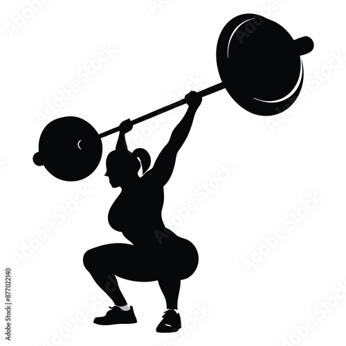 vector silhouette of a weight lifter woman, isolated of white background
