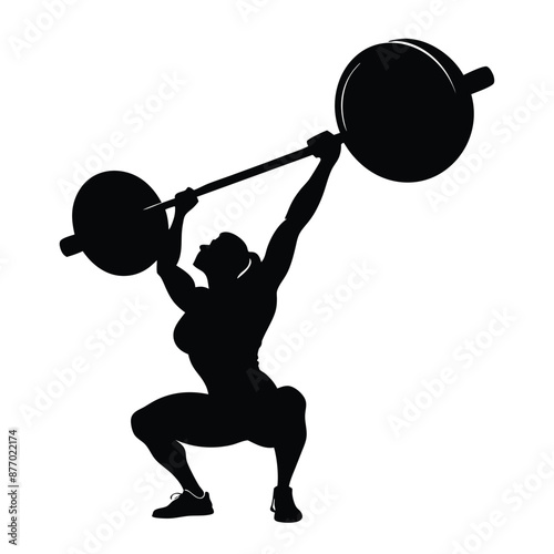 vector silhouette of a weight lifter woman, isolated of white background
