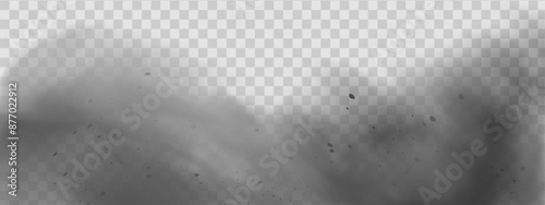 Vector background of a sand explosion with dirt and cloud smoke. Brown sandstorm splash and  dirty ground with a textured wind effect.Yellow flying particles and stone.