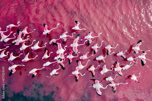 Aerial view of Lesser Flamingo (Phoenicopterus minor ) in Lake Bogoria.Kenya photo