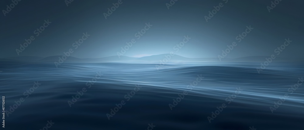 Gentle ripples on a vast, calm ocean under a dusky blue sky Gentle ripples on a vast, calm ocean under a dusky blue sky