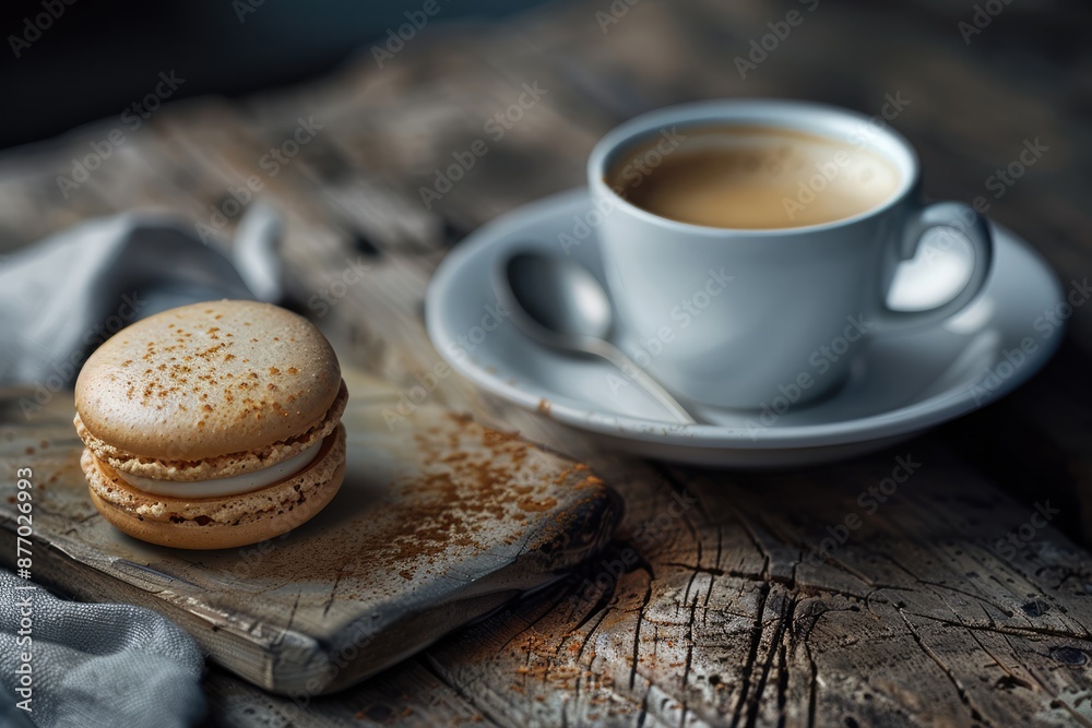 Coffee and Macaron, a sweet breakfast Coffee and Macaron, a sweet breakfast