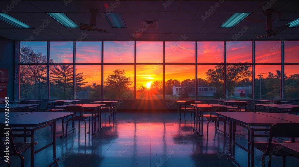 Fototapeta premium Classroom Sunset View - Generative AI