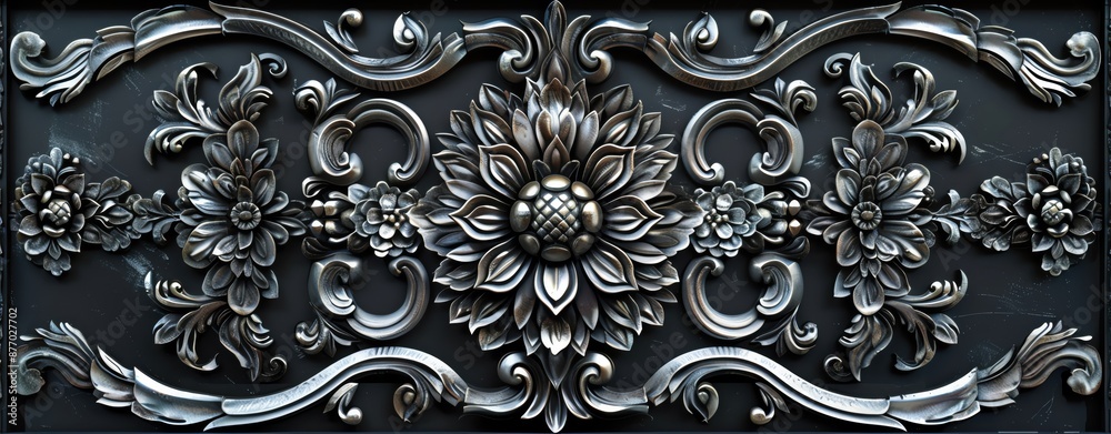 Create a luxurious template with silver Thai patterns on a black background, designed with ample copy space for versatile use Create a luxurious template with silver Thai patterns on a black background, designed with ample copy space for versatile use