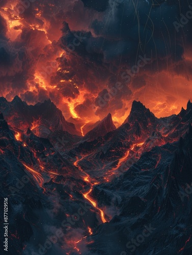 Lava-covered mountain under clouds
