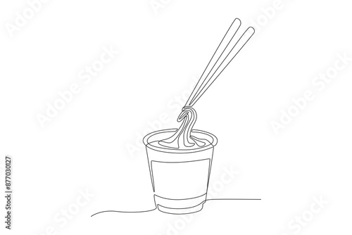 Cup instant noodles. Fast food concept one-line drawing