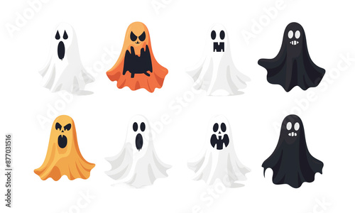 set of halloween icons on transparent background 