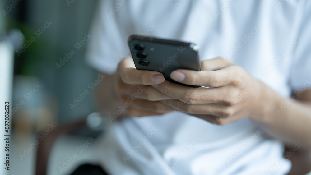 Man hold smartphone modern technology engagement in daily life Man hold smartphone modern technology engagement in daily life
