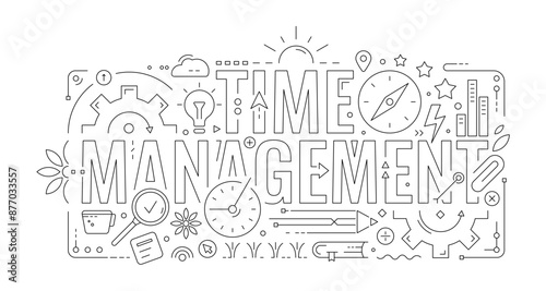 time management and time management symbols. technical drawing time management concept. Time management for business, education, science world