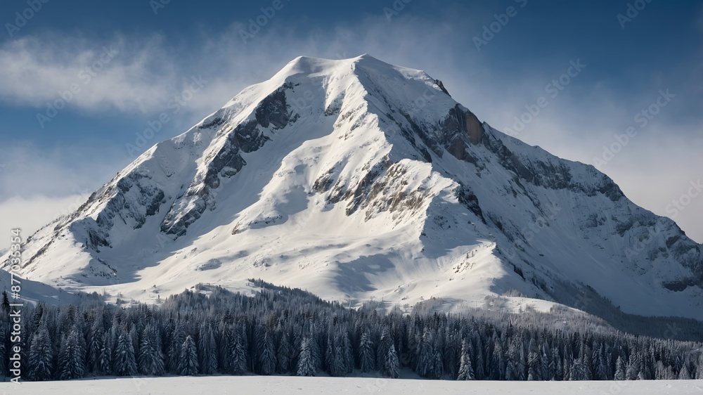Fototapeta premium A towering mountain covered in pristine white snow 