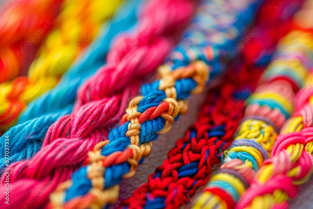 Colorful woven friendship bracelets with intricate patterns, symbolizing strong bonds and unity on Friendship Day in Brazil. Perfect for gifting or wearing with pride. Colorful woven friendship bracelets with intricate patterns, symbolizing strong bonds and unity on Friendship Day in Brazil. Perfect for gifting or wearing with pride.