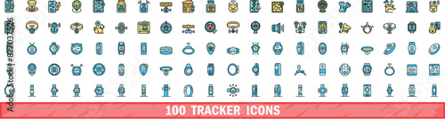 100 tracker icons set. Color line set of tracker vector icons thin line color flat on white
